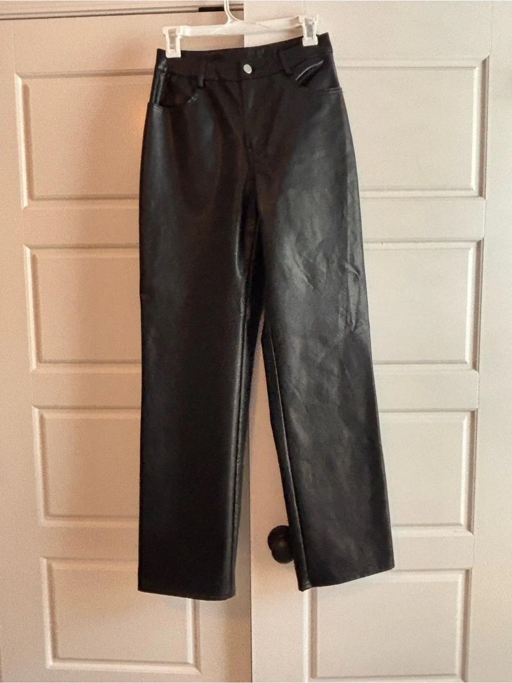 Women's Black Faux Leather Straight-Leg Pants